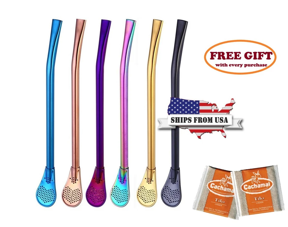 Bombilla Filter Straw Use To drink Yerba Mate Tea 6 Colors to Choose From - Image 1 of 1