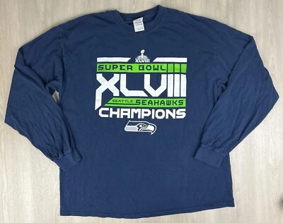 Seattle Seahawks Super Bowl XLVIII Champions Blue Longsleeve T Shirt XL - Image 1 of 4