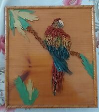 Vintage Paper Quilled Macaw On Wood Original Art