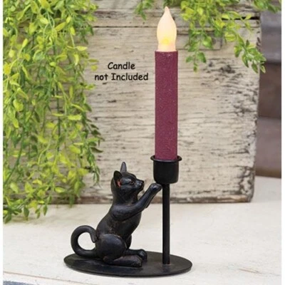 New METAL BLACK CAT Taper Candle Holder 5"L x 4.25"H x 3"D  Rustic Farmhouse - Image 1 of 3