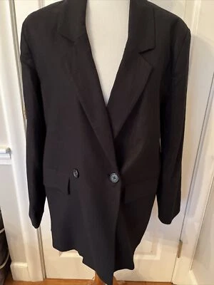 全新带标签 Old Navy 女式双排扣亚麻混纺西装外套中号黑色 — 第 1/4 张图片