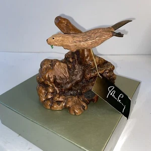 John Perry Studio Double Beaver Ebonite On Burl Wood Art Sculpture Figurine - Picture 1 of 7