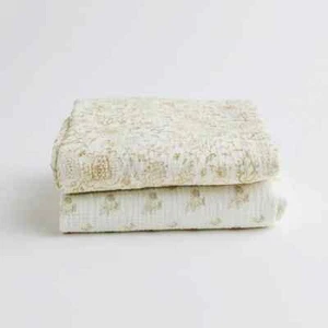 Baby Swaddle Blanket – Double-Sided Organic Cotton | Floral & Paisley Beige - Picture 1 of 5