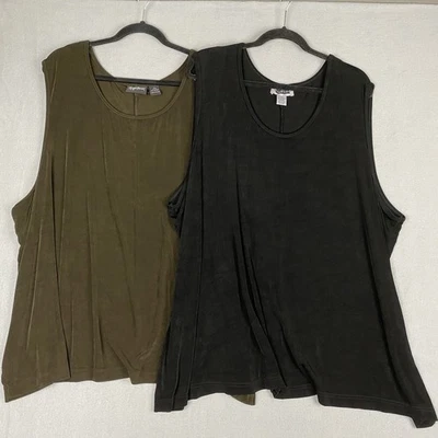 批量 2 件 Maggie Barnes 旅行背心女式加 5X 棕色黑色无皱纹 — 第 1/4 张图片