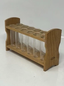Soporte de estante de madera vintage Cenco de 12 tubos de prueba con 12 tubos Pyrex - Imagen 1 de 9