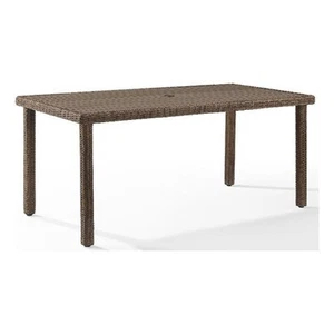 Crosley Furniture Bradenton Metal Outdoor Wicker Dining Table in Weathered Brown - Picture 1 of 8