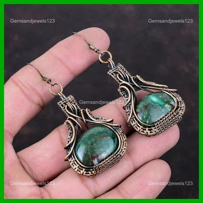Медный куприт хризоколла драгоценных камней проволоки подвеской сестра ручной работы серьги - Изображение 1 из 4