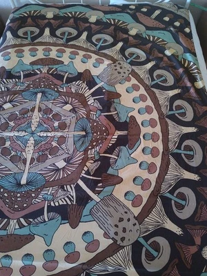 MUSHROOM mandala cotton tapestry wall hanging earthbound trading co 86x96 used - Image 1 of 4