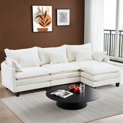 113" L Shaped Chenille Cloud Couches with Chaise Comfy Modern Sectional Sofas - Image 1 of 4