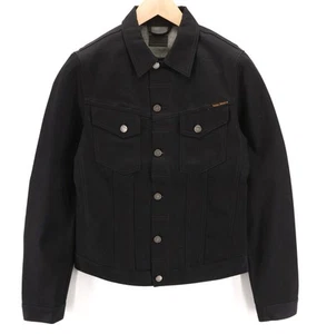 NUDIE JEANS Billy Men Jacket S Denim Dry Black Dense Organic Cotton Buttoned - Picture 1 of 9