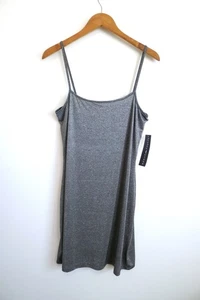 LESLEY EVERS Jo Sparkle Silver Metallic Slip Tank Dress Chemise Garmentory L NWT - Picture 1 of 7