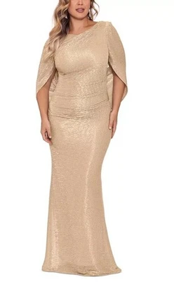Betsy & Adam Plus Size Cape Back Metallic Gown - Gold/Silver - 20W - Image 1 of 3