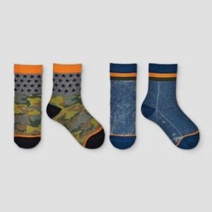 Art Class Kids' Athletic Crew Socks 2 Pack, Camo Stars & Blue Cloudy, M 9-2 1/2 - Picture 1 of 1
