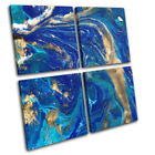Marble Effect Design Blue Gold Abstract MULTI CANVAS WALL ART Picture Print