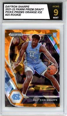 2021-22 Panini Prizm Draft Picks Orange Ice #25 Day'Ron Sharpe Rookie HCWG 9  - Image 1 of 2