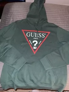 GUESS HOODIE MENS HUNTER GREEN RED SIZE LARGE NEW WITHOUT TAGS - Picture 1 of 4