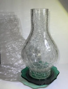 Candelabro chimenea huracán de vidrio craquelado con placa de vela verde esmeralda - Imagen 1 de 13