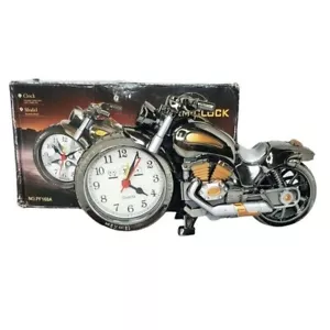 Motorcycle Quartz Alarm Desk Clock Battery Powered Gun Metal Gray in Box - Picture 1 of 12
