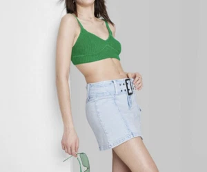 Women’s Wild Fable Belted Denim Mini Skirt Light Wash 12 Retail $22 - Picture 1 of 8