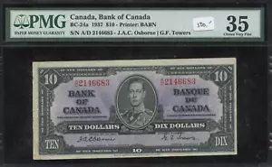 1937 Bank of Canada $10 Osborne Sig. - PMG Choice Very Fine 35. S/N: A/D2146683 - Picture 1 of 2