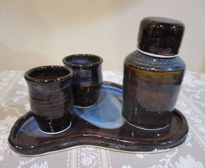Handcrafted Drip Glaze Stoneware Tea/Espresso Set, Canister, Cups, Tray (4pc)Y - Image 1 of 4