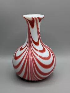 Early Nailsea Glass Vase, Opaline White Red Swirls, 19th Century, Antique, Rare - Picture 1 of 15