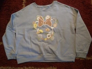 Women's Disney Minnie Mouse Flowers Light Blue Pullover Sweatshirt Size XXL - Picture 1 of 4