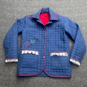Vintage Handmade Quilted Jacket Womens Small? Cottage Prairie Grandma Blue - Picture 1 of 13
