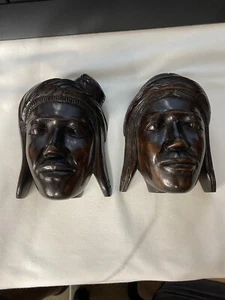 Vintage Hand Carved Wood Tribal Man and Woman Bookends - Picture 1 of 13