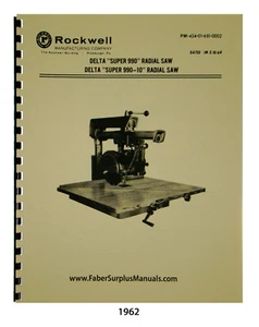 Delta Super 990 10" Radial Saw Instruction & Parts List Manual #1962 - Picture 1 of 11