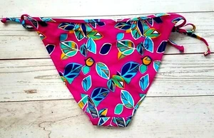 Traje de baño Aerie para mujer MEDIANO parte inferior de bikini rosa azul palma floral lados de corbata NUEVO - Imagen 1 de 7