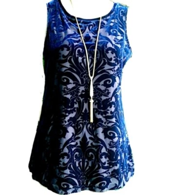 Susan Graver Floral Damascus Medallion Velvet Burnout Tunic Top Size XS Boho  - Image 1 of 4