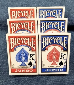 Lotto 6 mazzi carte da gioco Bicycle Poker JUMBO Face stampa Lrg font senior sigillate - Foto 1 di 5