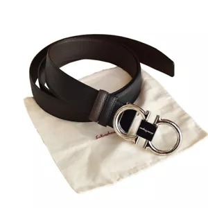 Ferragamo Hebilla Herradura Plateada + Cinturón Reversible Negro/Marrón 120cm - Imagen 1 de 3