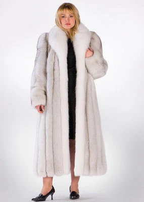 Plus Size Natural Blue Fox Fur Coat with Natural White Fox Collar 52" - Image 1 of 2