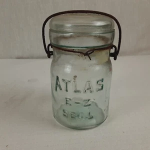Atlas E-Z Seal Vintage Tinted Blue/Green Glass Pint Jar with Wire Bail - Picture 1 of 14
