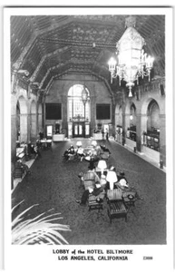 HOTEL BILTMORE Lobby Interior RPPC LOS ANGELES Art Deco Años 40 Bellas Artes Postal - Imagen 1 de 2
