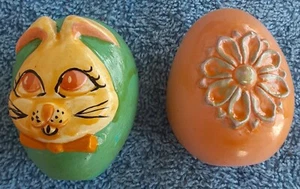 Easter Egg Lot, 2 vintage painted ceramic, Holiday Spring Eggs, Raised Design - Picture 1 of 3