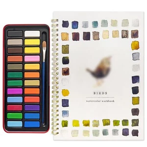 Beginner's Bird Watercolor Workbook with 24 Colors for Artistic Exploration - Picture 1 of 5