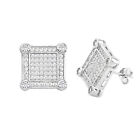  Mens Stud Earrings Sterling Silver Square Micropave Frame Cubic Zirconia 13mm