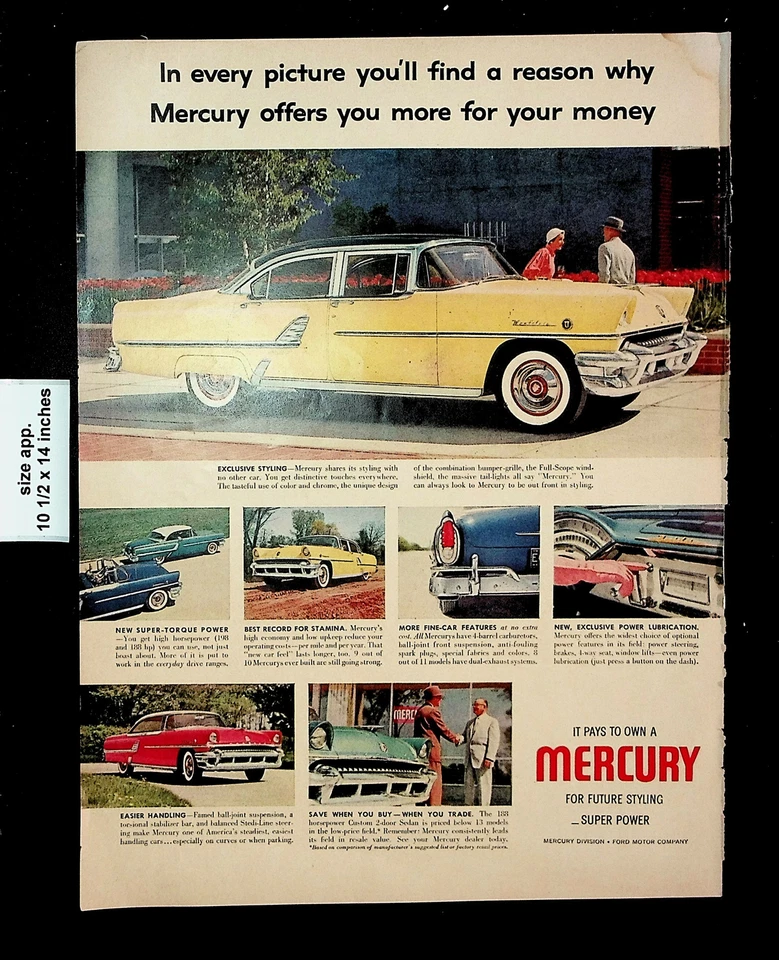 1955 Mercury Car Styling Yellow Couple Man Vintage Print Ad 26231 - Image 1 of 1