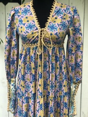 удивительный синий всадников черный ярлык фестиваль Gunne саксофон хиппи богемное макси - Изображение 1 из 4