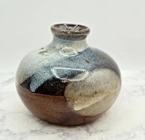 VTG Pottery Craft Studio Vase Brown Blue Drip Glaze Compton CA Stoneware USA MCM - Picture 1 of 7