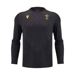 RUGBY WALES – TRAINING SHIRT BLACK POLY LS - MACRON - Season 2024/25 - Picture 1 of 4