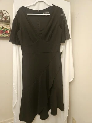 Betsy & Adam Candace  Cascade Ruffle Dress Black 14 Retail $219 - Image 1 of 4