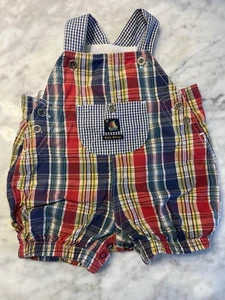 Vintage Beluga Kleinkind 6-9 Monate blau gelb rot kariert Overall 100 % Baumwolle - Bild 1 von 4