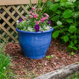 15 in Studio High-Fired Glazed Ceramic Planter - Imperial Blue by Sunnydaze - Picture 1 of 10