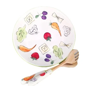 Pasta Salad Large Serving Bowl & Utensil Set Tabletops Unlimited Italian Garden - Picture 1 of 6