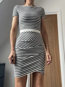 Grey And White Stripe Bodycon Dress Karen Millen Size 6 - Picture 1 of 7