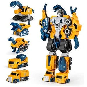 Toddler Robot Construction Vehicles Set – 5Pcs Transforming Robots for Yellow - Picture 1 of 8